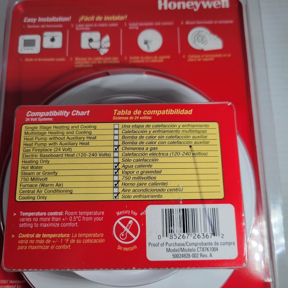 Honeywell Home Round Non Programmable White Thermostat Classic Design 80‎ CT87K - Picture 9 of 9